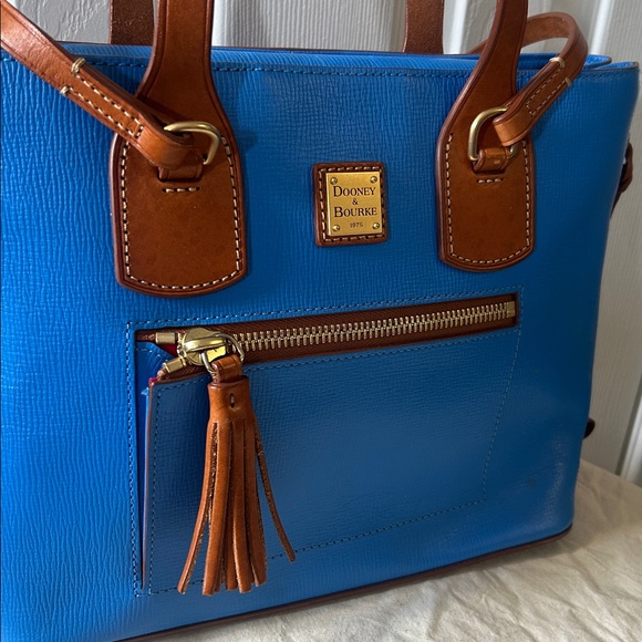 Dooney & Bourke Bright Blue Leather Shoulder Bag/ Tote with Tassel - Picture 2 of 6